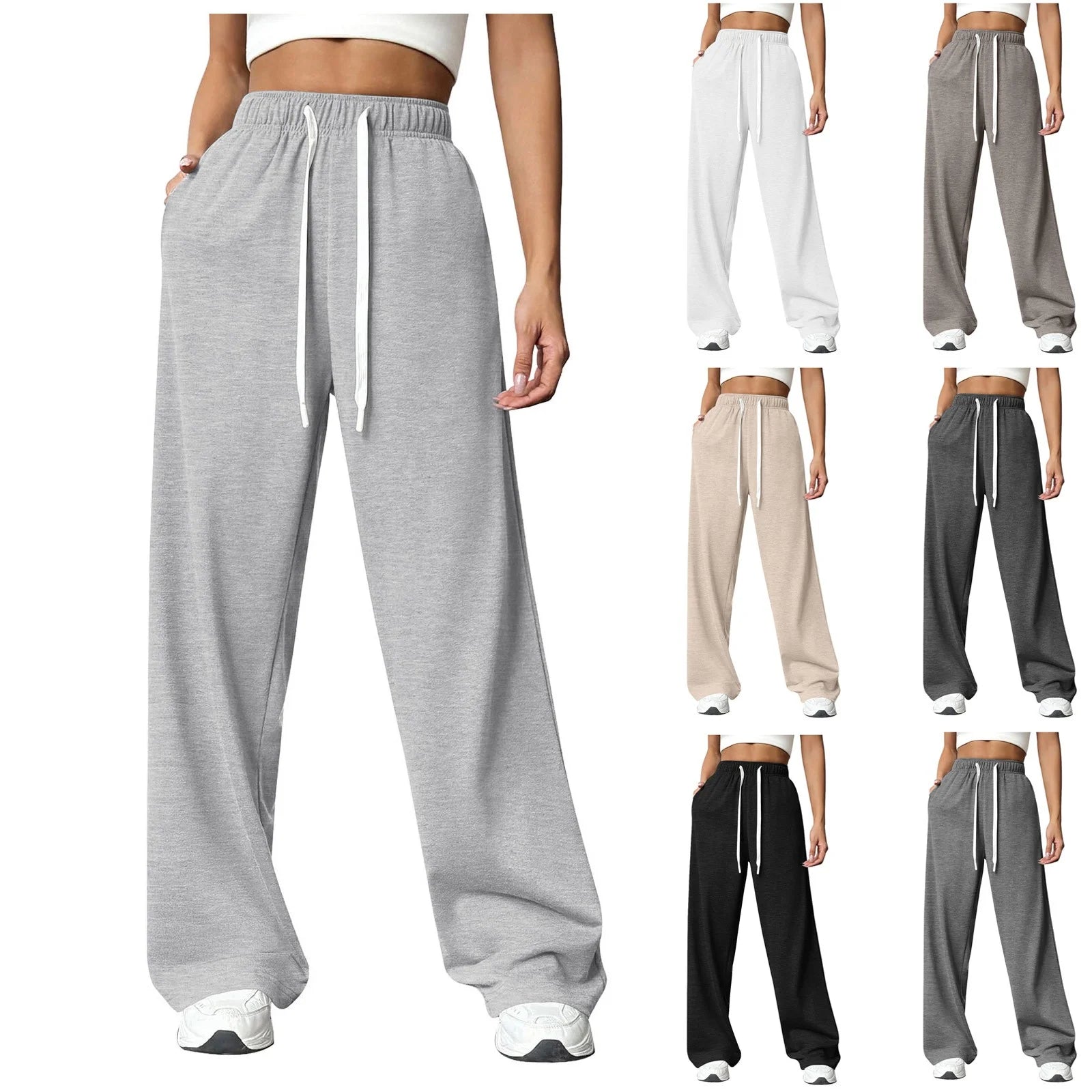 Pantalones deportivos de cintura elástica para mujer, con bolsillos