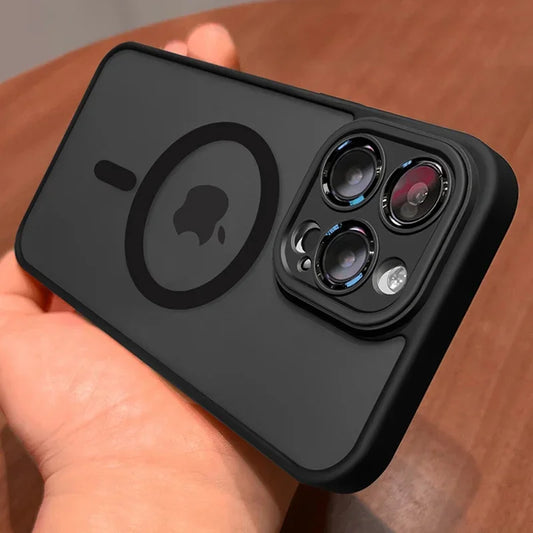Funda magnética de lujo translúcida mate a prueba de golpes para iPhone 16, 15