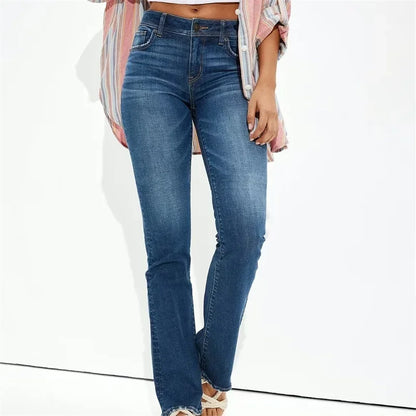 Pantalones vaqueros rectos de cintura alta con realce de cadera para mujer