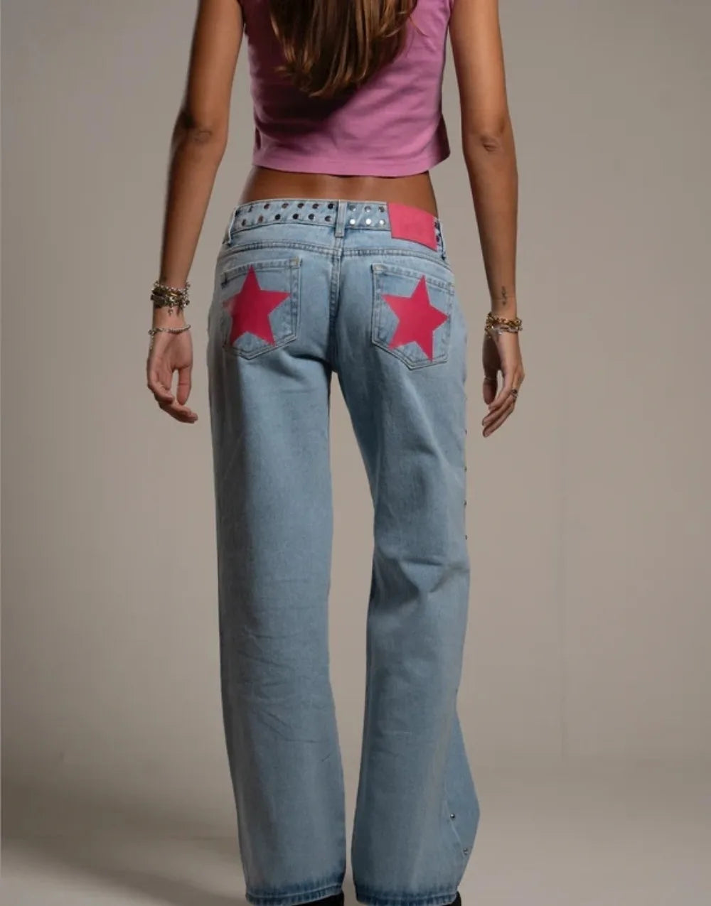 Pantalones vaqueros vintage con estampado de estrella de cinco puntas