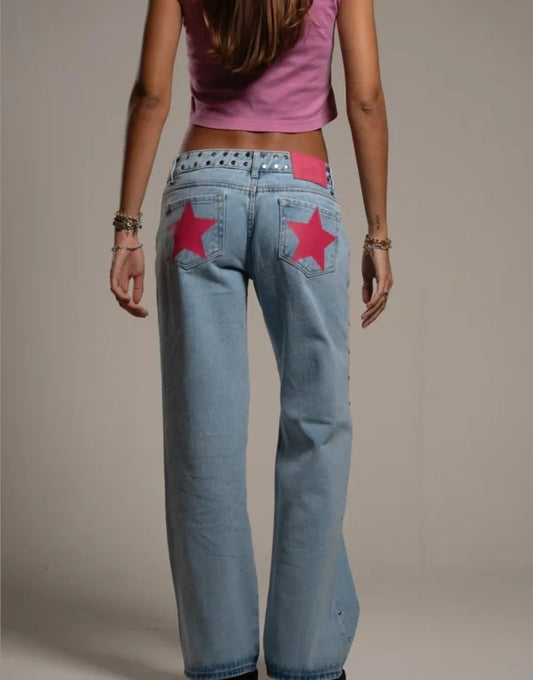 Pantalones vaqueros vintage con estampado de estrella de cinco puntas