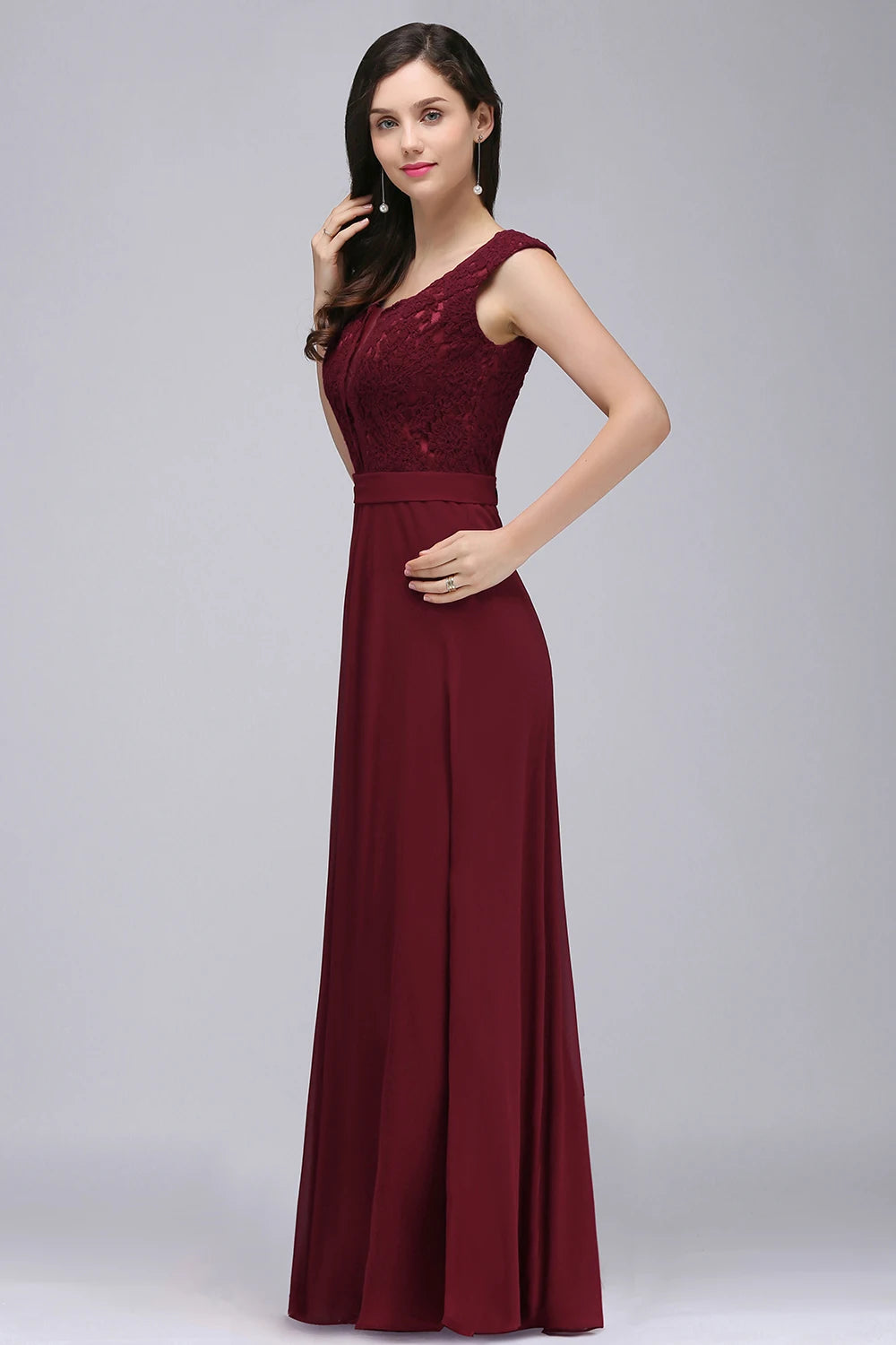 Elegantes vestidos de noche largos color burdeos para mujer, sexys
