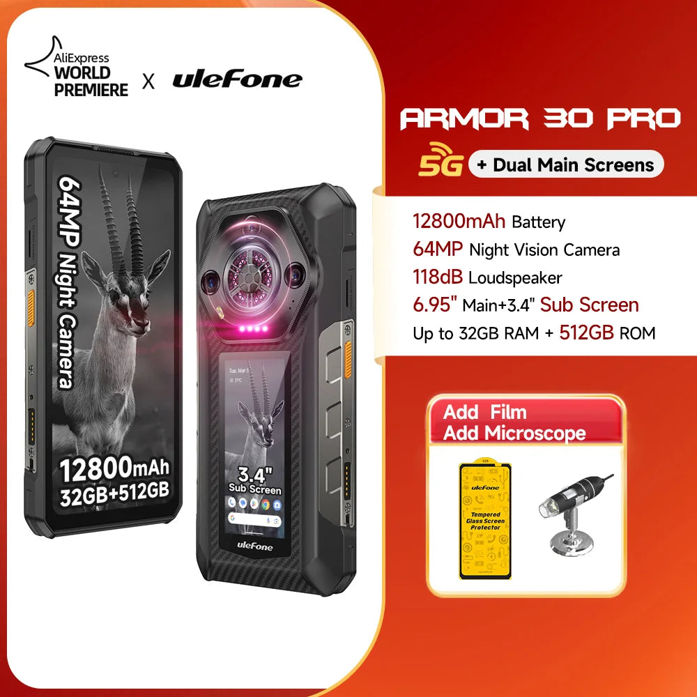 Ulefone Armor 30 Pro 5G - Teléfono robusto Android (6,95", 120 Hz, 512 GB