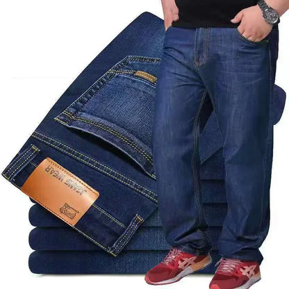 Pantalones vaqueros negros de talla grande para hombre, holgados