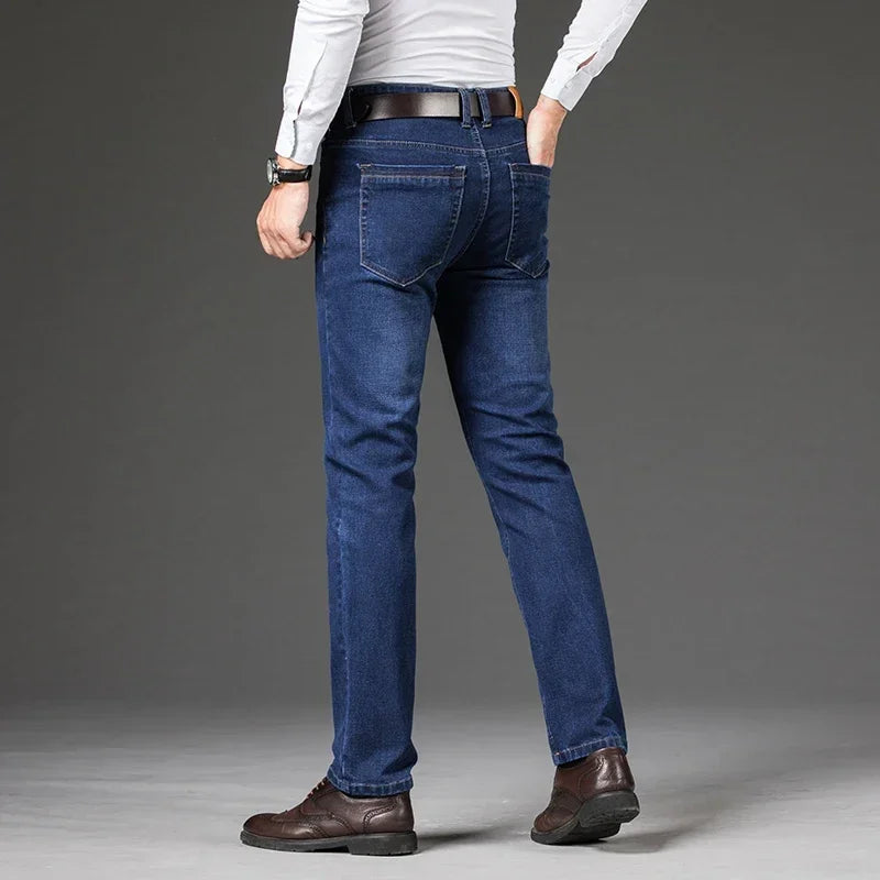 Pantalones vaqueros elásticos informales de negocios, clásicos, azules