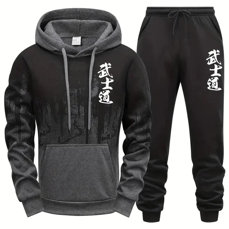 Conjunto deportivo de 2 piezas para hombre, sudadera con estampado