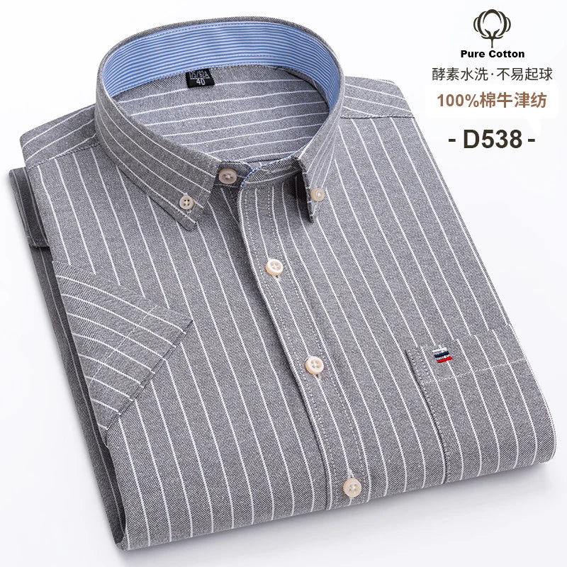 Camisa formal de manga corta para hombre, 100 % algodón Oxford