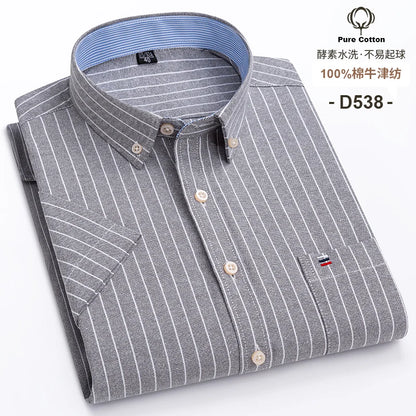 Camisa formal de manga corta para hombre, 100 % algodón Oxford