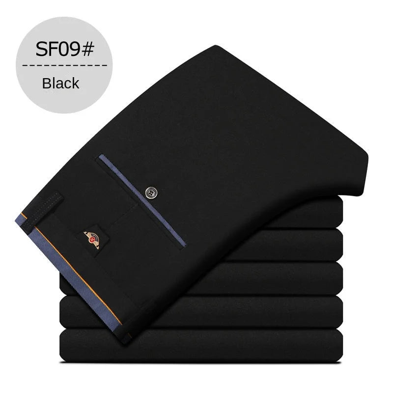 Pantalones de vestir de moda para hombre, negros, rectos, informales