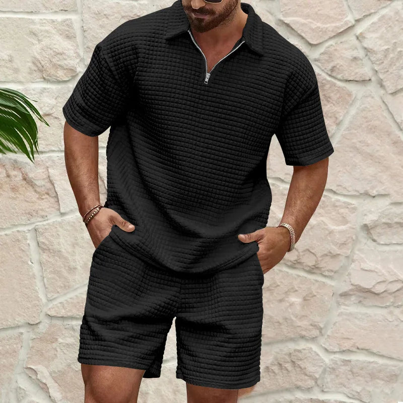 Conjunto deportivo de manga corta con solapa y cuadros pequeños